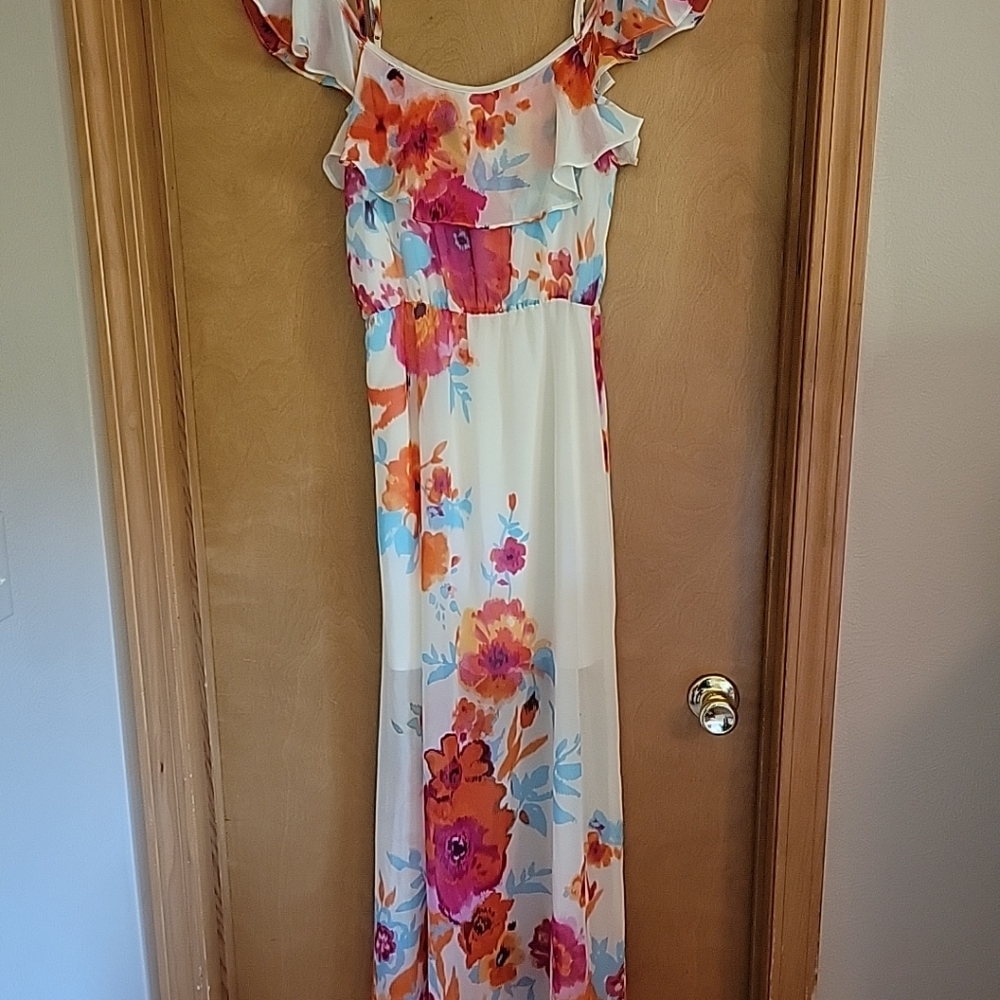 Bisou Bisou Floral Ruffle Sleeve Maxi Dress